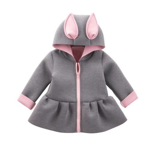 

Spring and Autumn Girl Clothes Cute Bunny Ear Hooded Zipper Jacket, Size:100cm(Grey)