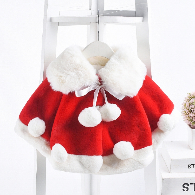 

Winter Clothing Thick Imitation Rabbit Fur Lapel Cloak Baby Jacket, Height:90cm(White Red)