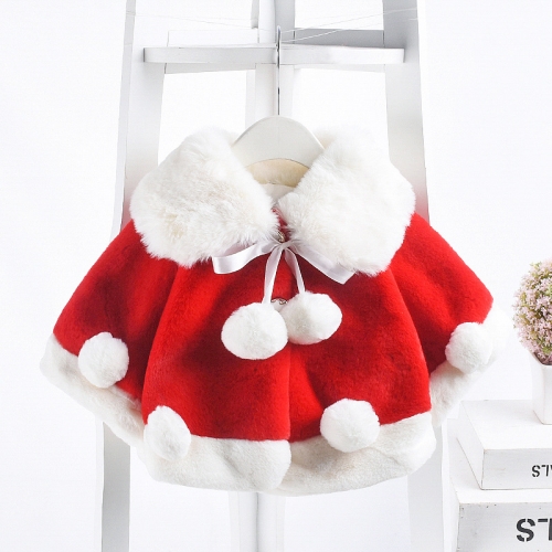 

Winter Clothing Thick Imitation Rabbit Fur Lapel Cloak Baby Jacket, Height:100cm(White Red)