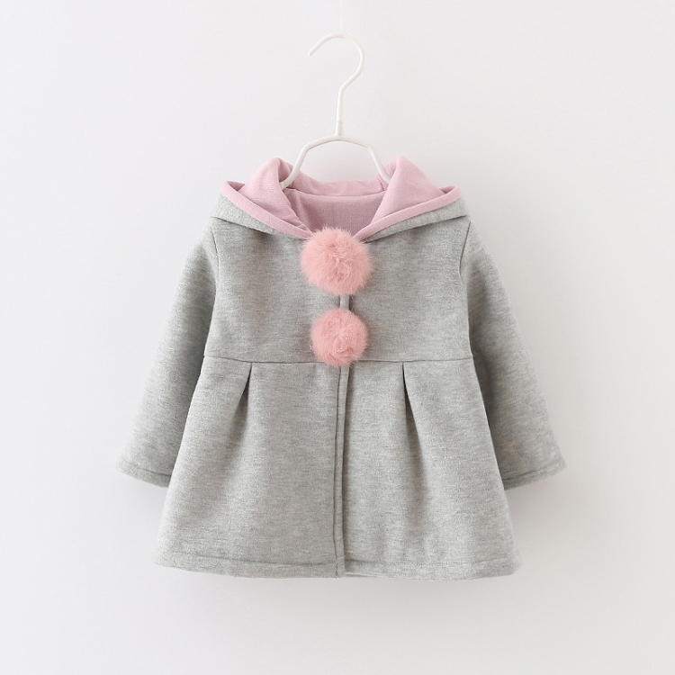 

Autumn Rabbit Ear Plush Ball Cotton Coat Girls Hooded Jacket, Height:100cm(Grey)