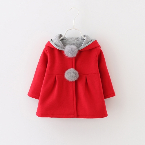 

Autumn Rabbit Ear Plush Ball Cotton Coat Girls Hooded Jacket, Height:110cm(Red)