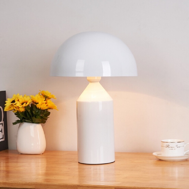 

White 220V E14 LED Metal Mushroom Table Lamp Bedroom Decorative Table Lamp, Size:L