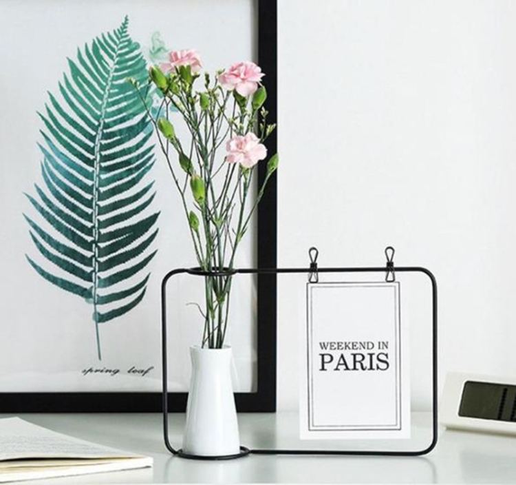 

Wrought Iron Picture Frame Photo Frame Living Room Set Up Table Vase Office Room Home Decoration, Color:Black