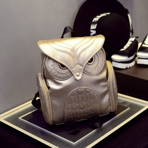 

Owl Pattern Shoulder Bag Female PU Personality Backpack(Gold)