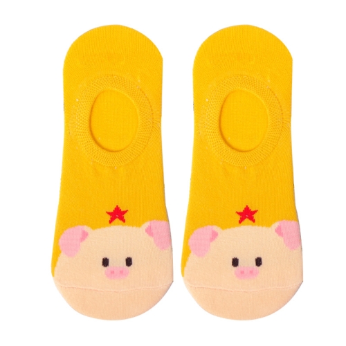 

Piggy Pattern Candy Color Cotton Ladies Invisible Sailoat Socks(Yellow)