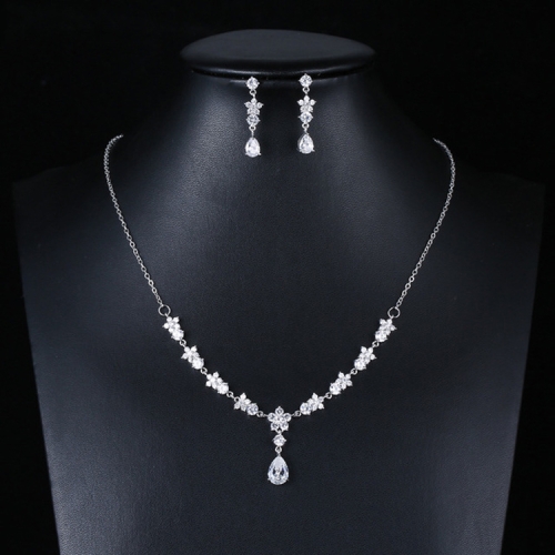

Elegant Simple Bridal Wedding Earrings Zircon Necklace Set(TL76)