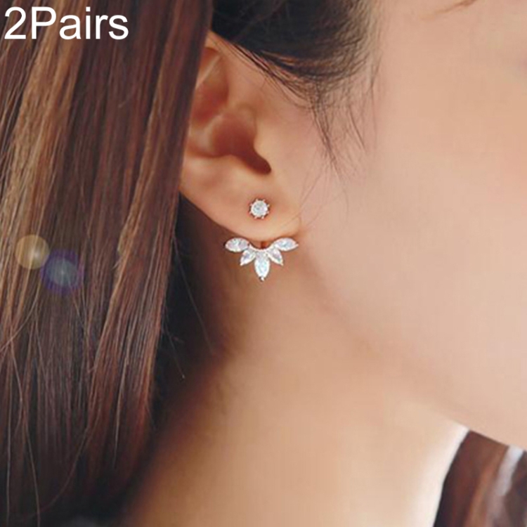 

2 PCS Sweet Zircon Crystal Leaf Stud Earrings For Women Clip Earrings, Main Stone Color:Gold
