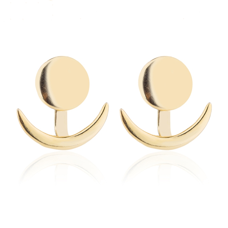 

Trendy Crescent Moon Cute Ear Jackets Geometric Round Stud Earrings for Women, Metal Color:Gold