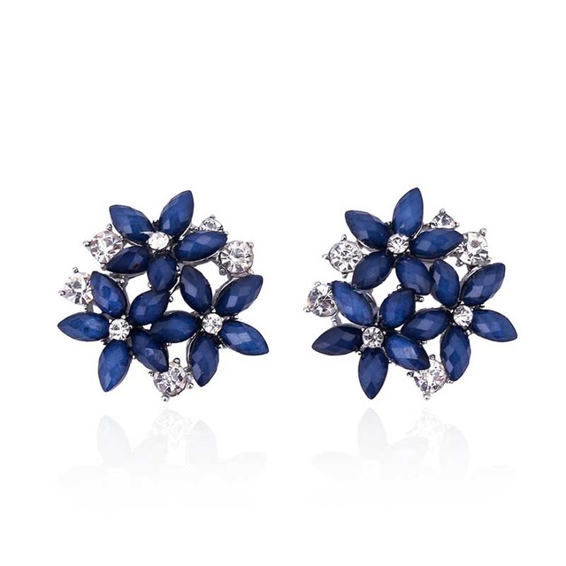 

Fashion Zircon Rhinestone 3 Flower Stud Earrings for Women Jewelry, Metal Color:blue