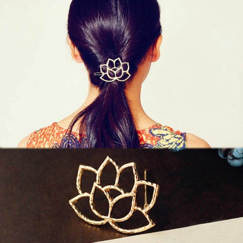 

3 PCS Small Fresh Boutique Lotus Art Metal Shape Retro Hairpin Headdress, Size:5.2x4cm(Gold)