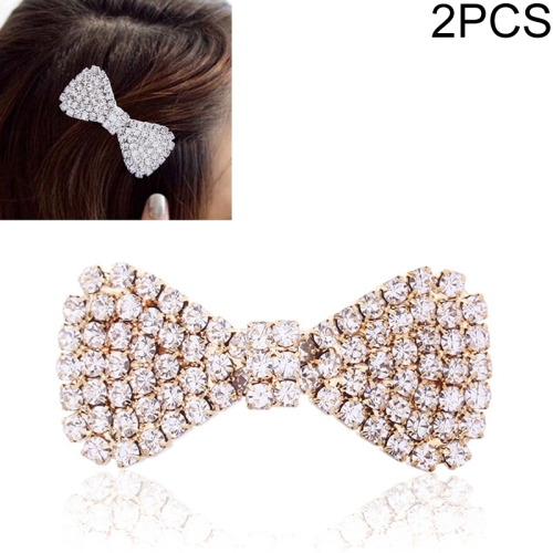 

2 PCS Fashion Women Crystal Rhinestone Hairpins Bow Knot Barrettes(Gold)