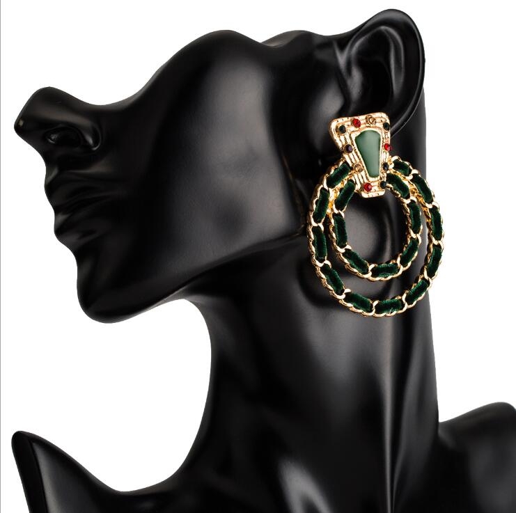 

Trendy Multicolored Rhinestone Vintage Dangle Earrings For Women, Metal Color:Green