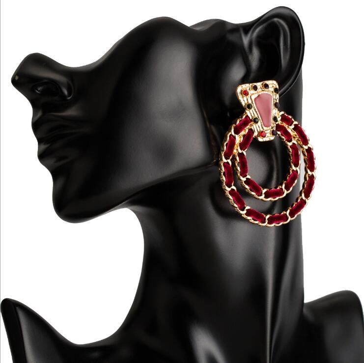 

Trendy Multicolored Rhinestone Vintage Dangle Earrings For Women, Metal Color:Red