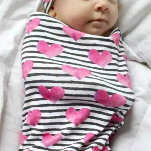 

Newborn Baby Sleeping Bag Swaddle With Headband, Size:65x28cm(Striped Love)