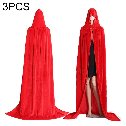 

3 PCS Wizard Witch Prince Hooded Cloak Robe Halloween Cloak Costumes, Size:S(Red)