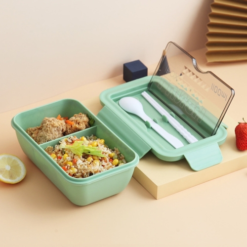 

Student Sealed Multi-division Lunch Box Wheat Straw Bento Box Microwave Oven Plastic Fresh-keeping Box(Matcha Green)