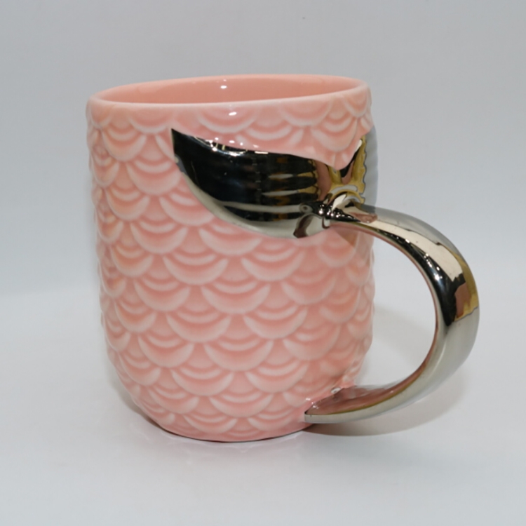

Electroplating Mermaid Fish Tail Ceramic Mug Milk Coffee Tea Gift(Pink and Silver)