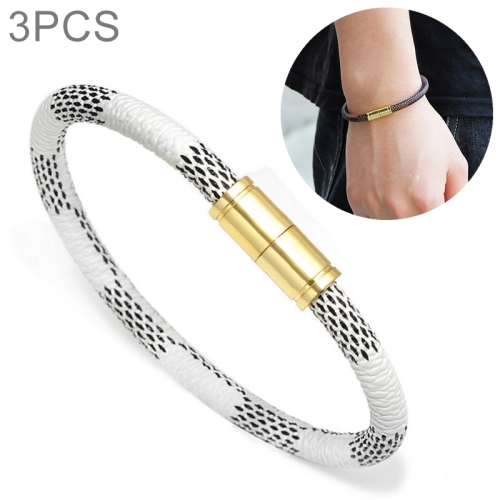

3pcs Stripe Leather Gold Magnet Bracelets Bracelet(white)