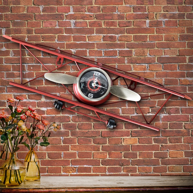 

Creative Retro Iron Aircraft Wall Decoration Simple Digital Clock(Red)