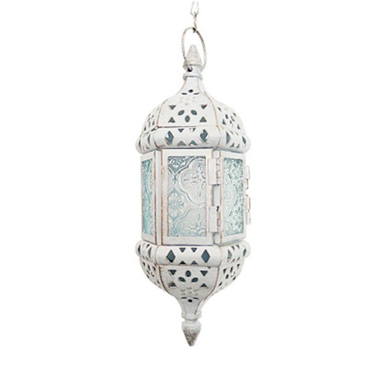 

Retro Creative Wrought Iron Candle Holder Garden Hanging Hanging Wind Lamp Romantic Wedding Decorations(White)