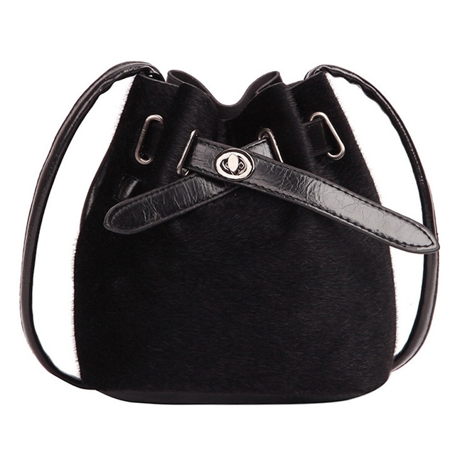 

Women Bags Plush Leopard Print Shoulder Bag Casual Crossbody Bucket Bag(Black)