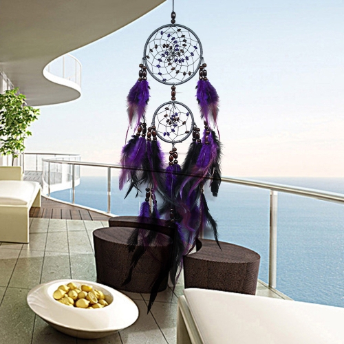 

Creative Weaving Crafts Purple Feather Beads Dream Catcher Wall Hanging Jewelry