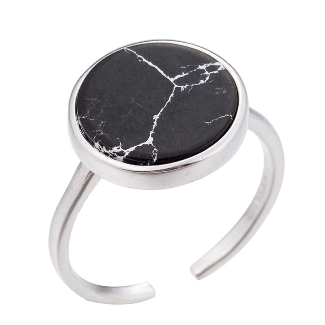 

Simple Versatile Clothing Accessories Black White Turquoise Round Geometry Open Ring, Ring Size:Resizable(Black)