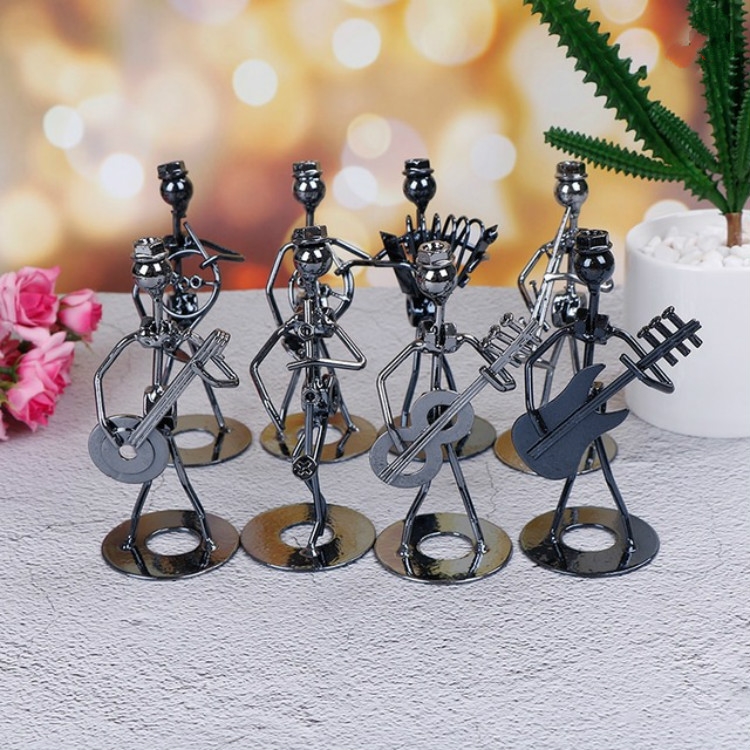 

8 PCS Musicians Figurines Arts Craft Decorations Mini Iron Music Band Model(Boy Black)