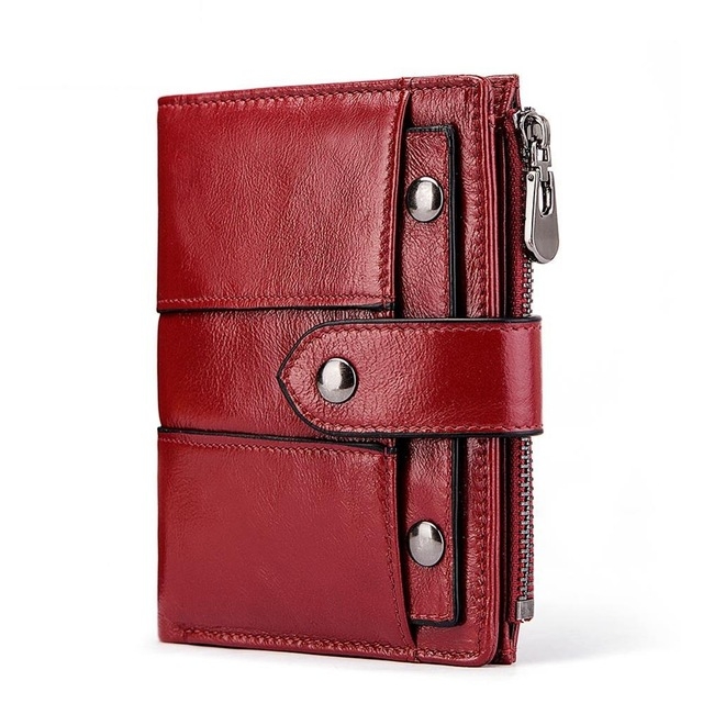 

Genuine Leather Female Coin Small Walet Zipper Money Bag Mini Card Holder(Red )