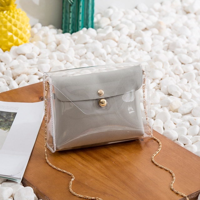 

Transparent Chain Crossbody Clutch Shoulder Bags Women Mini Messenger Bag(Grey)