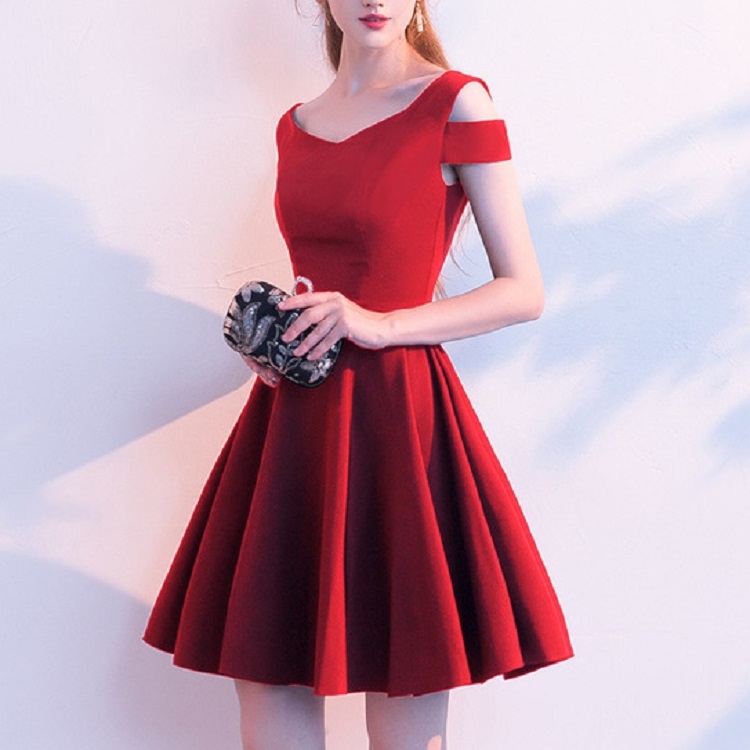 

Summer Slim Party Banquet Dress Birthday Party Dress, Size:XS(Red Wine)