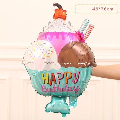 

4 PCS Doughnut Candy Ice Cream Shaped Foil Balloons Happy Birthday Decorations Big Inflatable Helium(Ice cream)