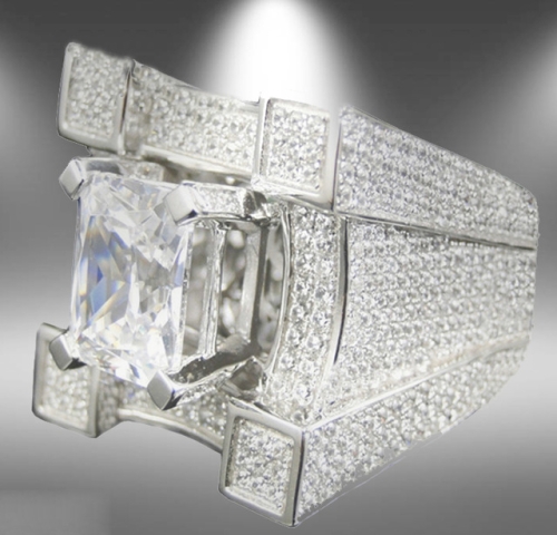 

Men Luxurious Microencrusted Zircon Ring, Ring Size:5(Silver)