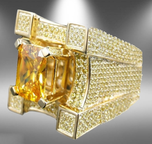 

Men Luxurious Microencrusted Zircon Ring, Ring Size:10(Gold)