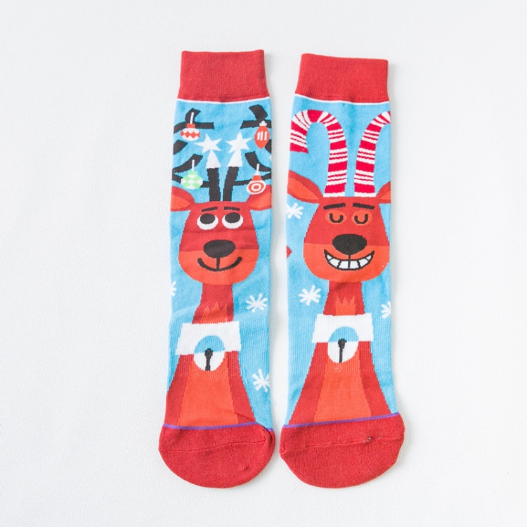 

3 Pairs Asymmetric Stockings Halloween Pumpkin Christmas Pattern Couple Socks(Deer)