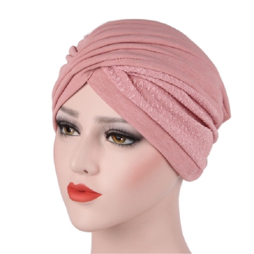 

Women Simple Two-color Spliced Folds Turban Hat Wrap Cap, Size:Adjustable(Pink)