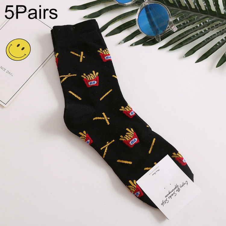 

5 Pairs Long Tube Men European and American Style Printing Trend Cotton Socks, Size:One Size(Black)