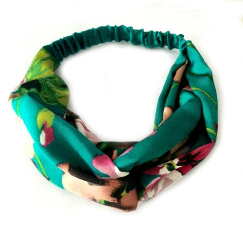 

Floral Fabric Headdress Cross Elastic Headband Hair Accessory(Green)