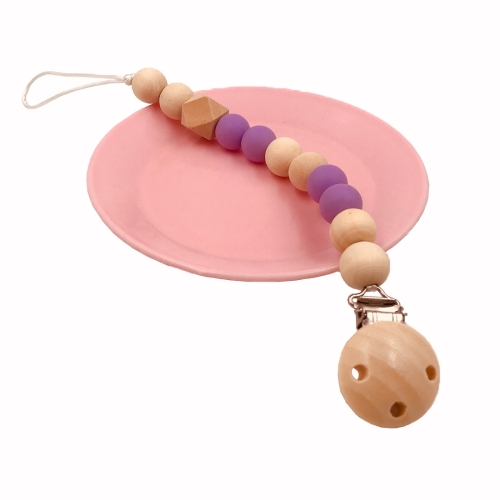 

3 PCS Baby Pacifier Clip Chain Wooden Holder Soother Pacifier Clips Leash Strap Nipple Holder for Infant Feeding(purple)