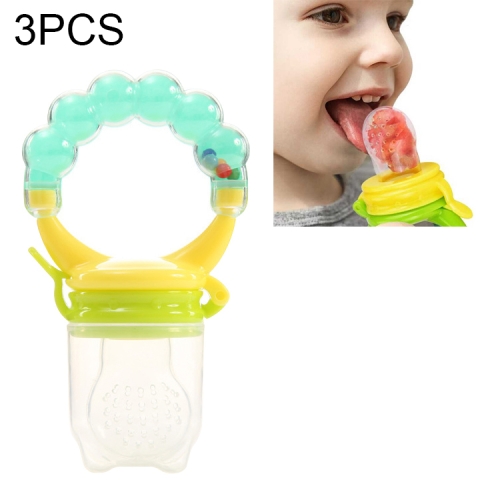 

3 PCS Baby Nipple Fresh Food Fruit Milk Feeding Bottles Learn Feeding Drinking Handle Teething Pacifier with Bell, Size:S(Green)