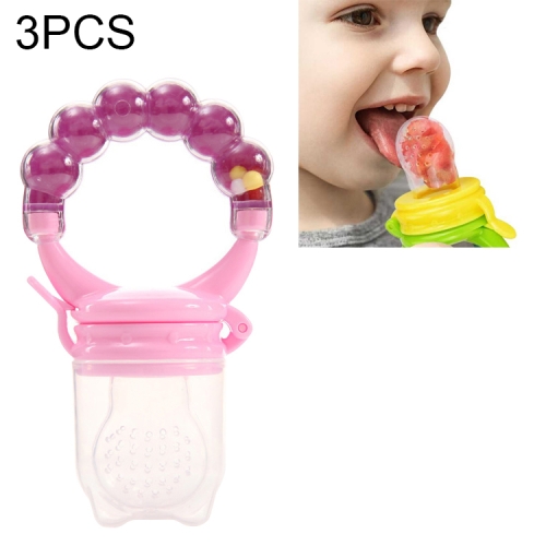 

3 PCS Baby Nipple Fresh Food Fruit Milk Feeding Bottles Learn Feeding Drinking Handle Teething Pacifier with Bell, Size:M(Purple)