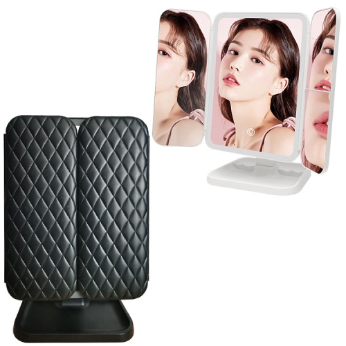 

Simple & Stylish LED Three-Fold Square Makeup Mirror, Specification:Charging Model Three-color Light(Black)