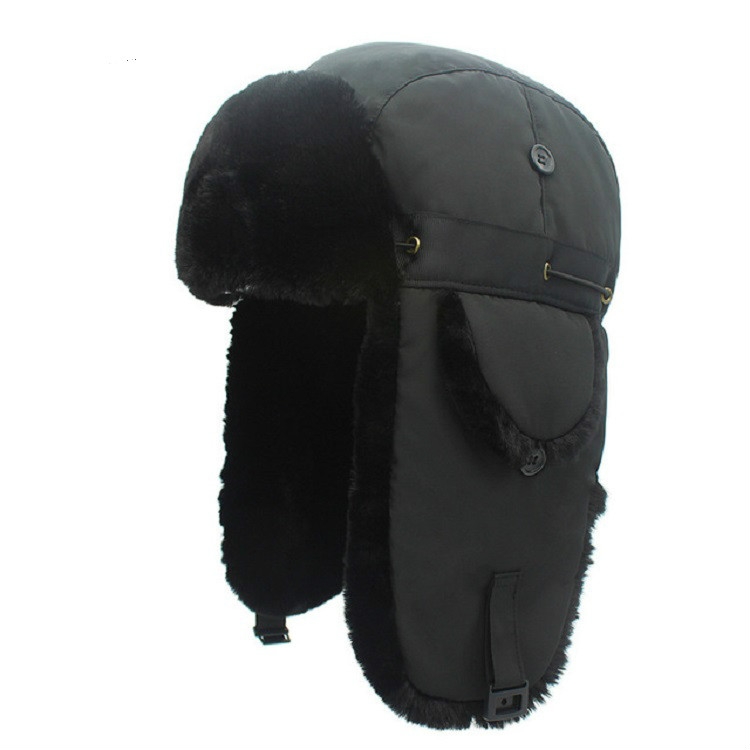 

Black Black Fur Winter Outdoor Padded Adjustable Head Circumference Ski Hat Warm Ear Protected Cap Flight Hats