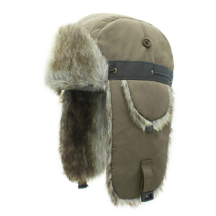 

Army Green Brown Fur Winter Outdoor Padded Adjustable Head Circumference Ski Hat Warm Ear Protected Cap Flight Hats