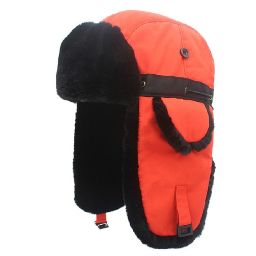 

Orange Black Fur Winter Outdoor Padded Adjustable Head Circumference Ski Hat Warm Ear Protected Cap Flight Hats