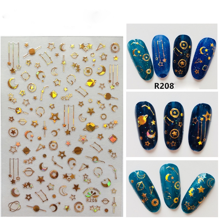

5 PCS Star Moon Sticker Laser Nail Art Nail Sticker, Color:R208 laser gold