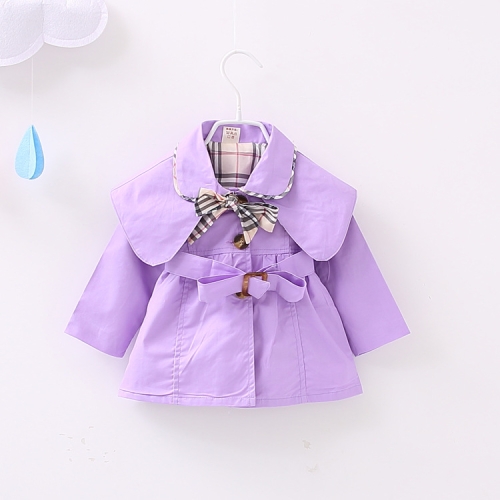 

Spring and Autumn Girls Lapel Bow-knot Long Sleeve Windbreaker Jacket, Height:80cm(Purple)