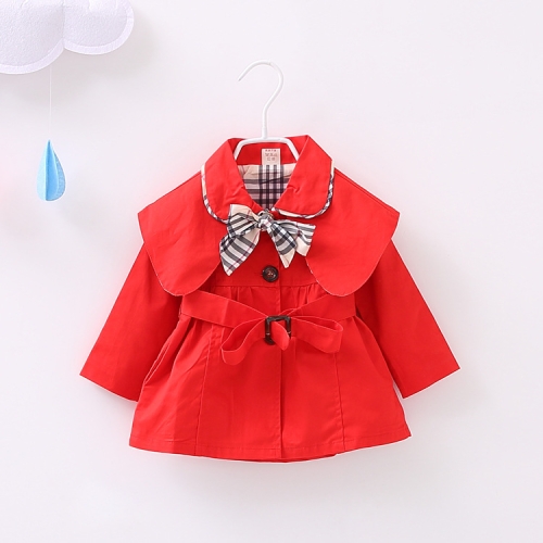 

Spring and Autumn Girls Lapel Bow-knot Long Sleeve Windbreaker Jacket, Height:90cm(Red)