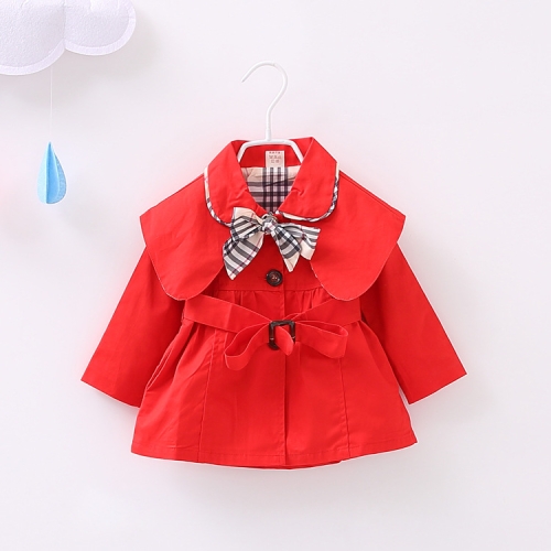 

Spring and Autumn Girls Lapel Bow-knot Long Sleeve Windbreaker Jacket, Height:100cm(Red)