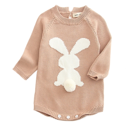 

Spring and Autumn Cartoon Bunny Knit Sweater Female Baby Siamese Long Sleeve Climbing Suit, Height:66cm(Khaki)